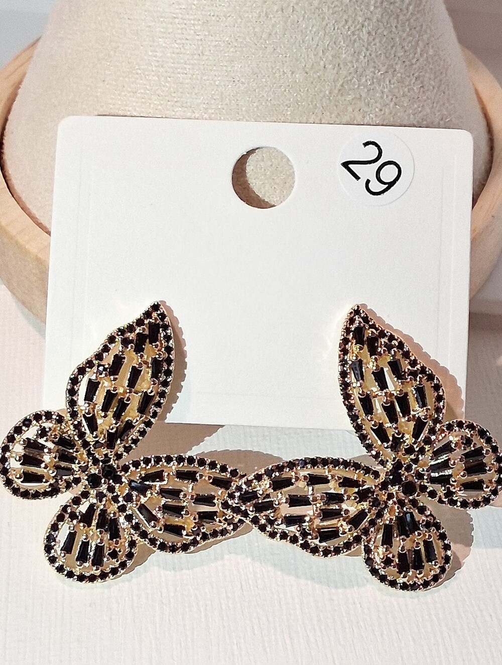 18k Gold Plated & Black Cubic Zirconia Butterfly Earrings